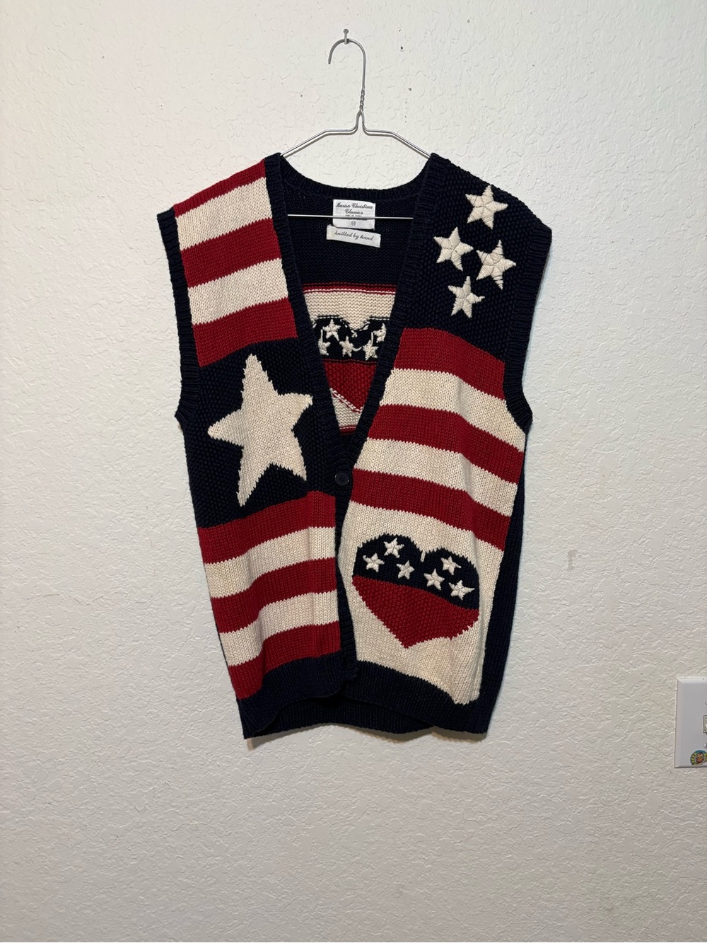 Marisa Christina Vintage Patriotic Hand Knit Cardigan Vest